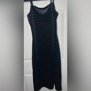 Love Fire‎ Black Velvet Gold Polka Dots Mini Dress M